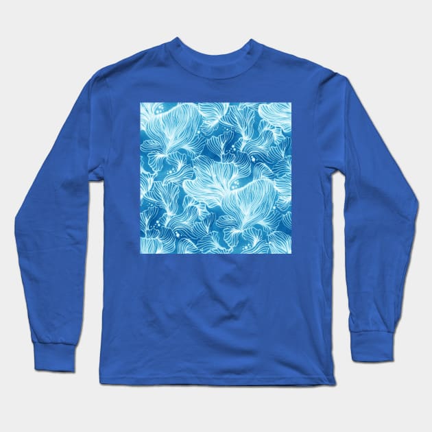 Blue Shibori Corals Long Sleeve T-Shirt by Carolina Díaz